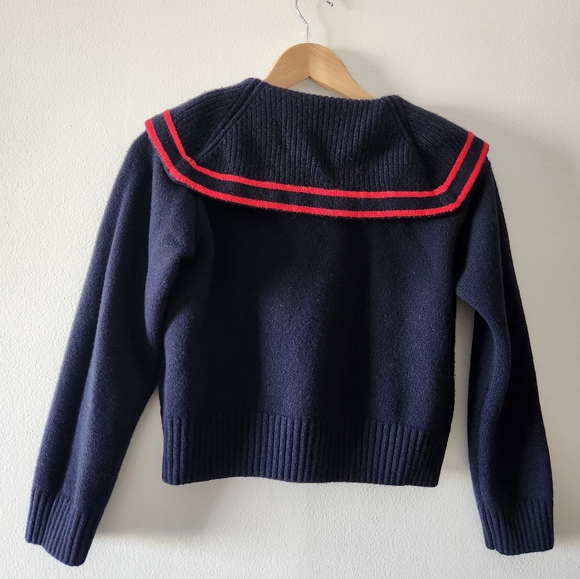 SANDRO WILLIANS Puritan Collar Wool Sweater in Navy Blue Size:0 - Picture 6 of 14